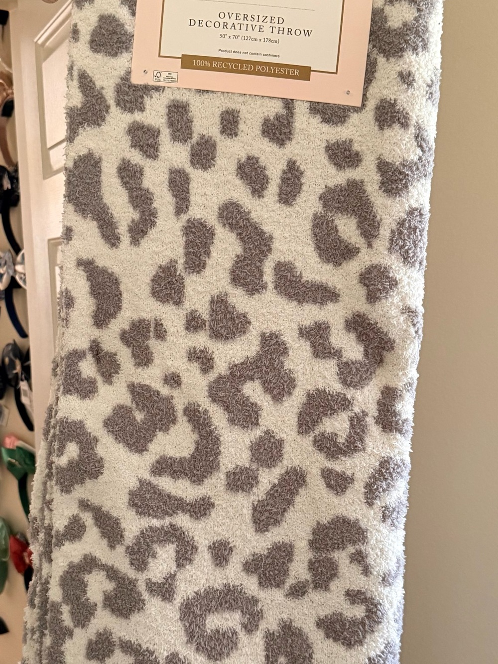 cupcakes & cashmere Gray and White Leopard Oversized Decorative Throw